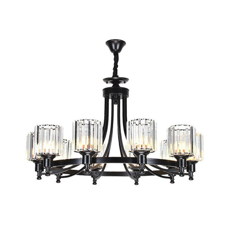 Cylindre Crystal Rod Sanging Plafond Light Postmodern 10 têtes Black / Brass Pendant Pendard Chandelier