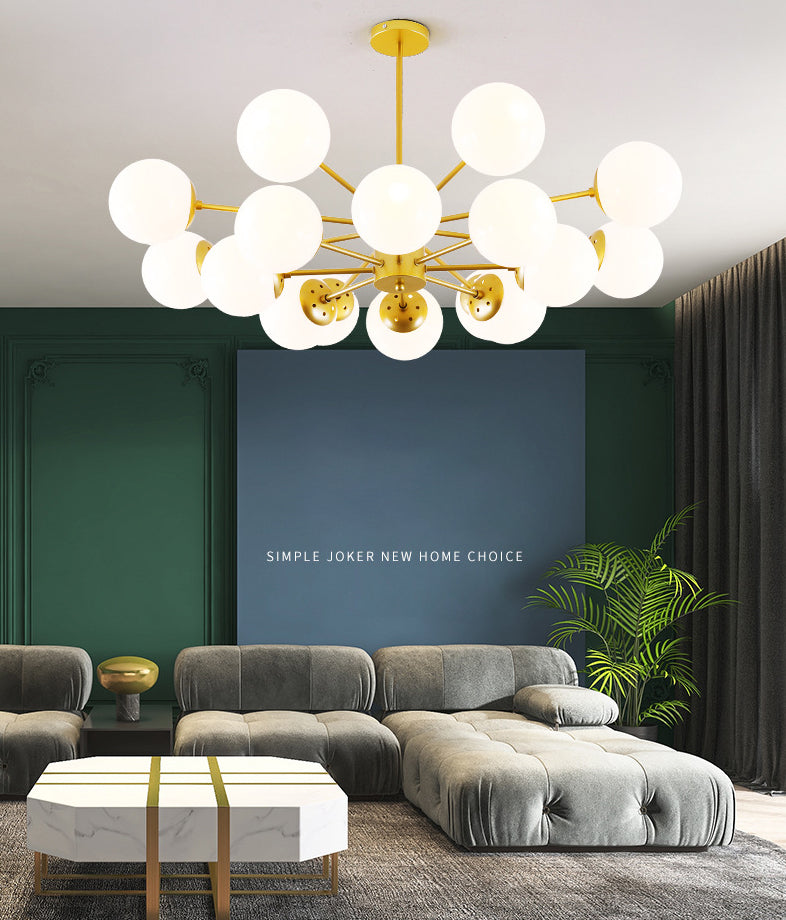 Noordse stijl eenvoud kroonluchter wit glas bol schaduw meerdere lichten suspensielamp voor woonkamer