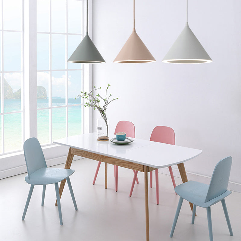 Dinning Room LED Hanging Light Fixture Simple Style Hanging Ceiling Light with Cone Metal Shade