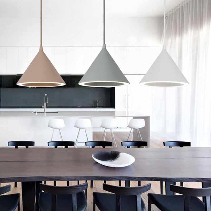 Dinning Room LED Hanging Light Fixture Simple Style Hanging Ceiling Light with Cone Metal Shade