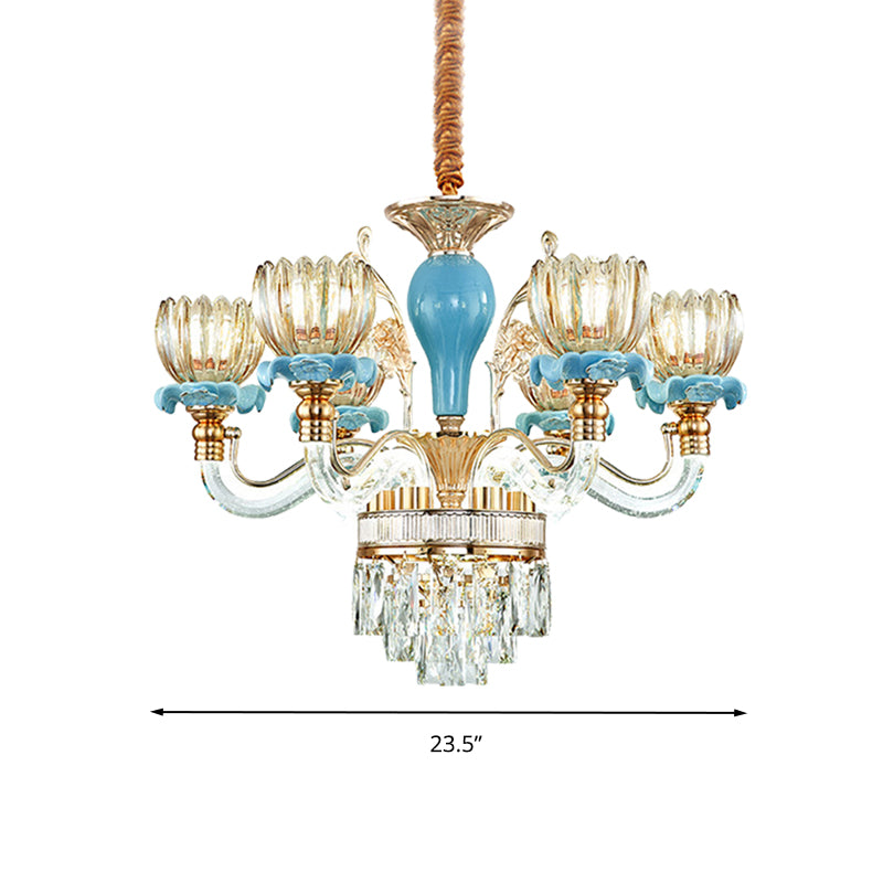 Fleur bleue suspendue au plafond modernisme 6/8/12 têtes 21,5 "/31,5" / 39 "de largeur en verre ambre de large éclairage