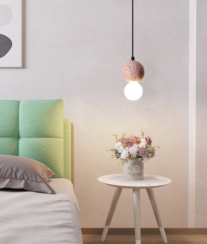 Round Terrazzo Mini Hanging Light Nordic Minimalism Style 1-Light Pendant for Bedside