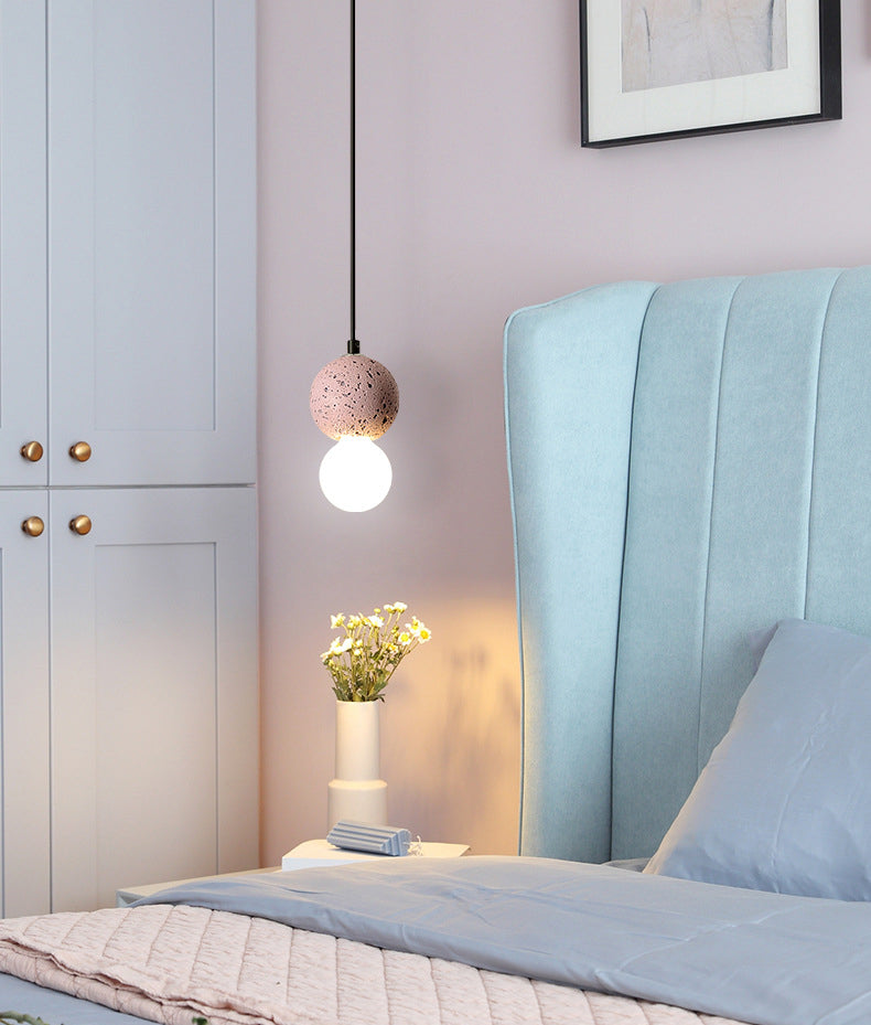 Round Terrazzo Mini Hanging Light Nordic Minimalism Style 1-Light Pendant for Bedside