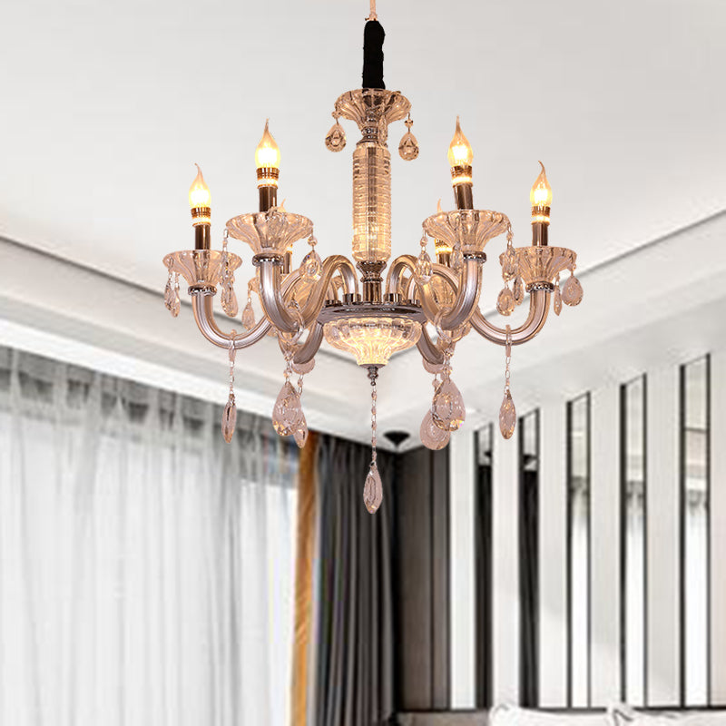 Candélabra suspendu lampe à cristal contemporain Drop 6/8 têtes 23,5 "/31,5" de large lustre de pendentif en argent de largeur