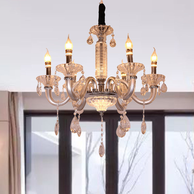 Candélabra suspendu lampe à cristal contemporain Drop 6/8 têtes 23,5 "/31,5" de large lustre de pendentif en argent de largeur