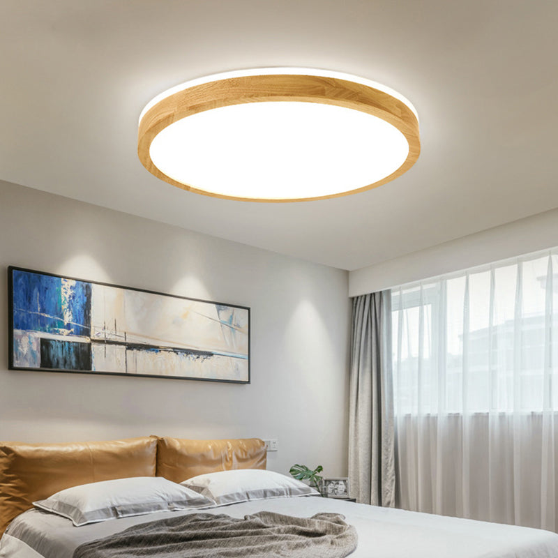Luminaria de techo empotrada geométrica nórdica de madera LED para dormitorio en madera