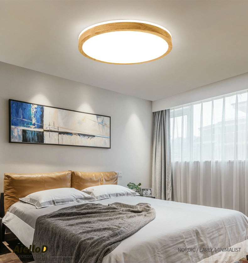 Luminaria de techo empotrada geométrica nórdica de madera LED para dormitorio en madera