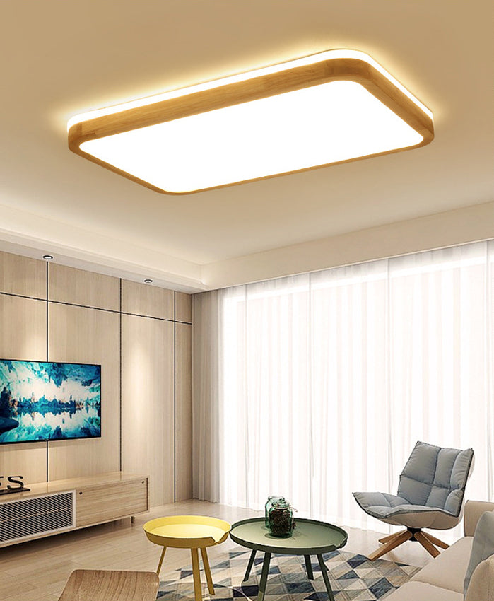 Luminaria de techo empotrada geométrica nórdica de madera LED para dormitorio en madera