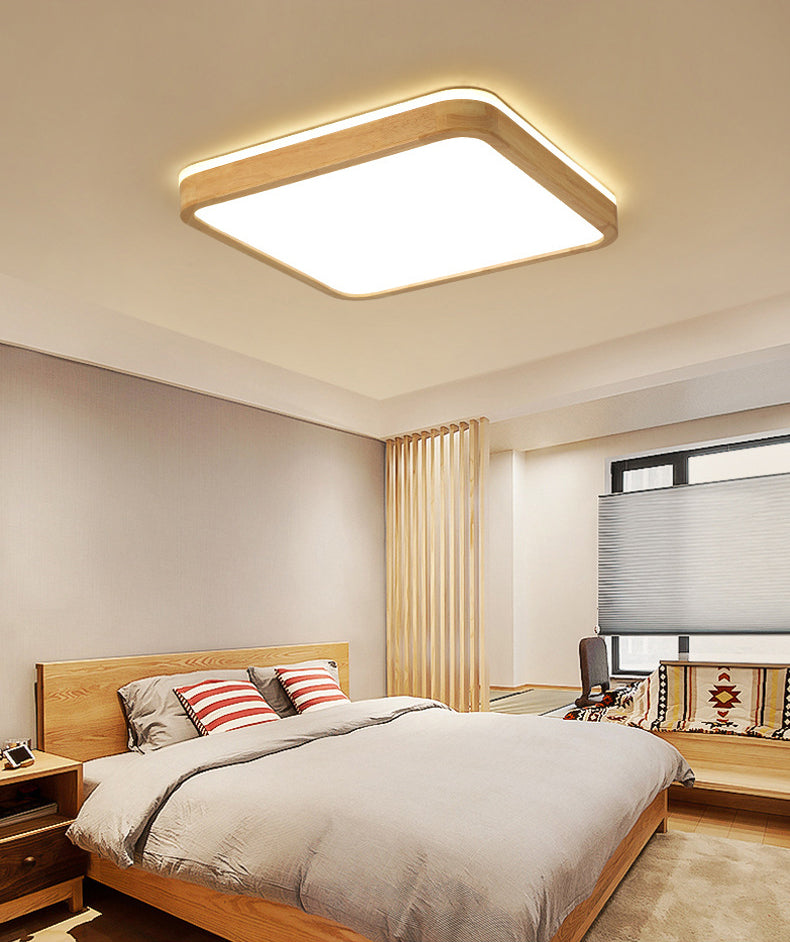 Luminaria de techo empotrada geométrica nórdica de madera LED para dormitorio en madera