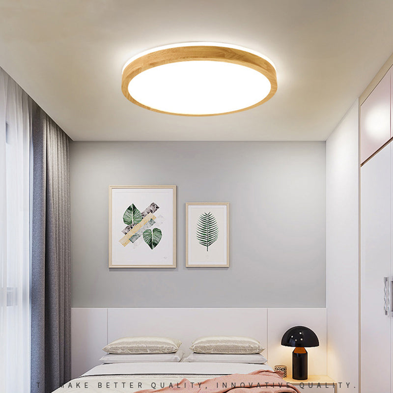 Luminaria de techo empotrada geométrica nórdica de madera LED para dormitorio en madera