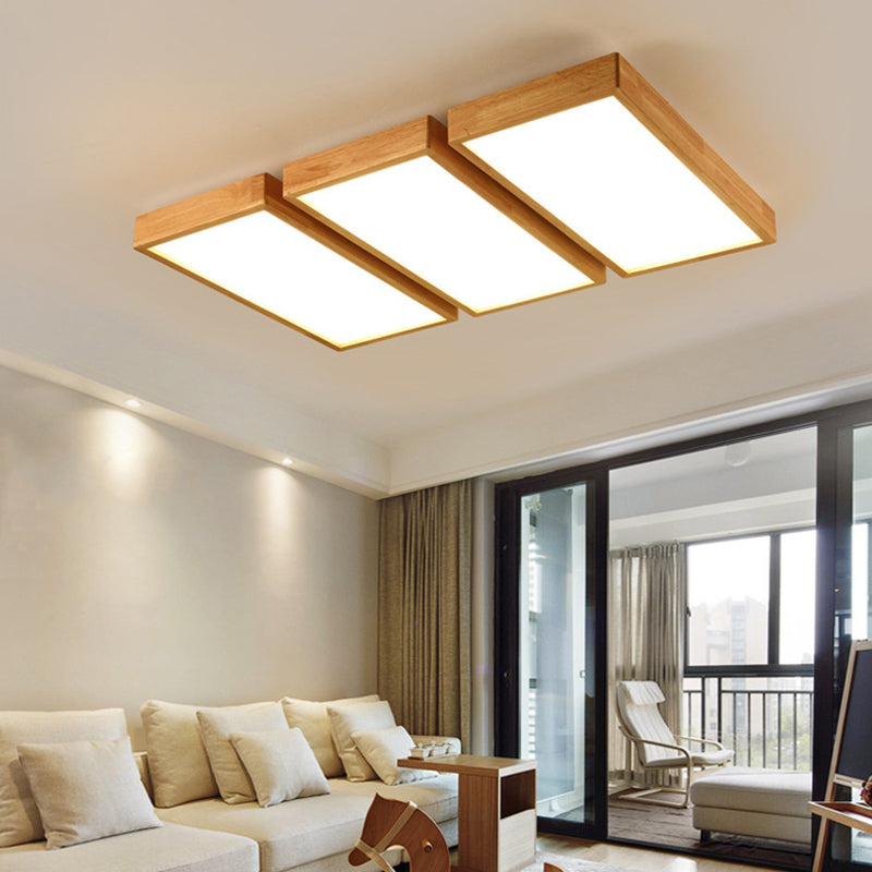 Rectangular Sitting Room Flush Light Wooden Nordic Style LED Flush Ceiling Light with Acrylic Shade