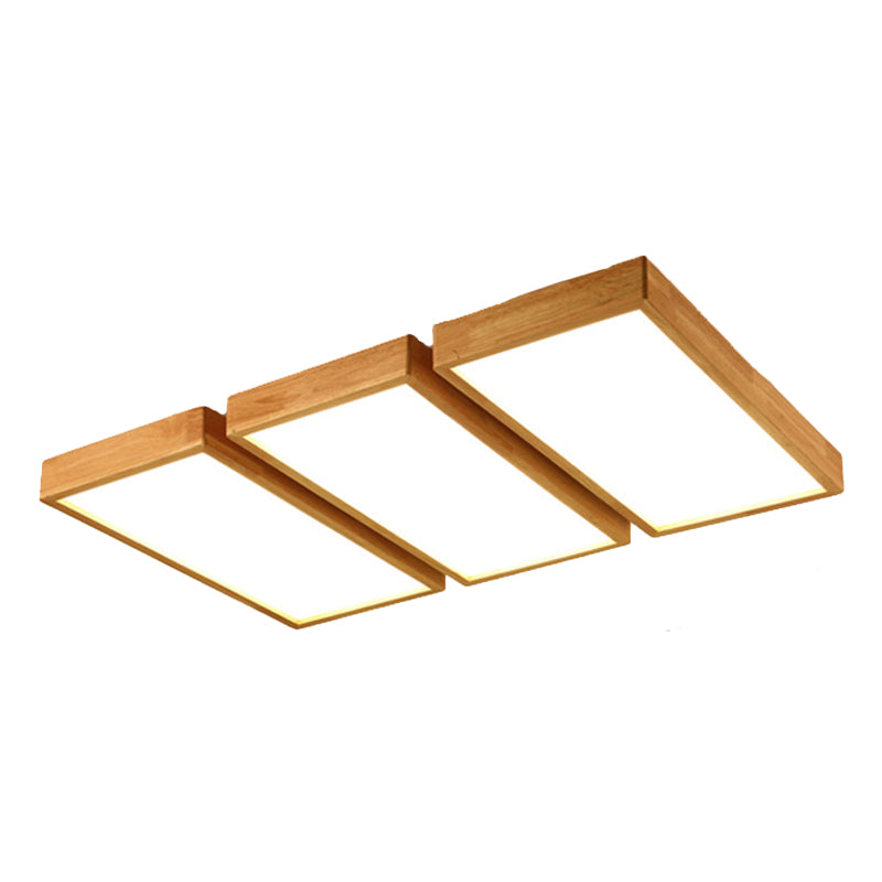 Rectangular Sitting Room Flush Light Wooden Nordic Style LED Flush Ceiling Light with Acrylic Shade