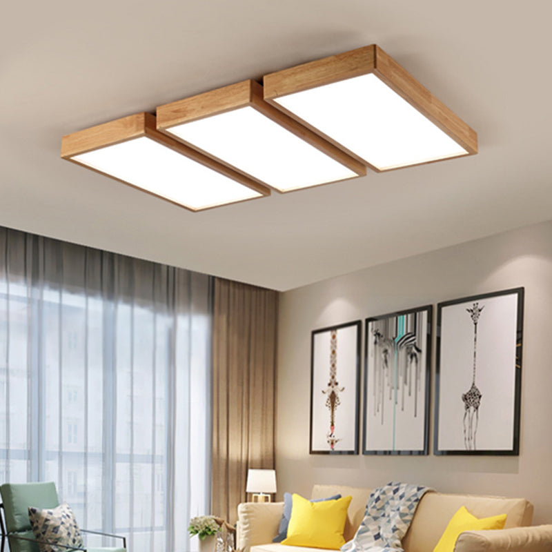 Rectangular Sitting Room Flush Light Wooden Nordic Style LED Flush Ceiling Light with Acrylic Shade