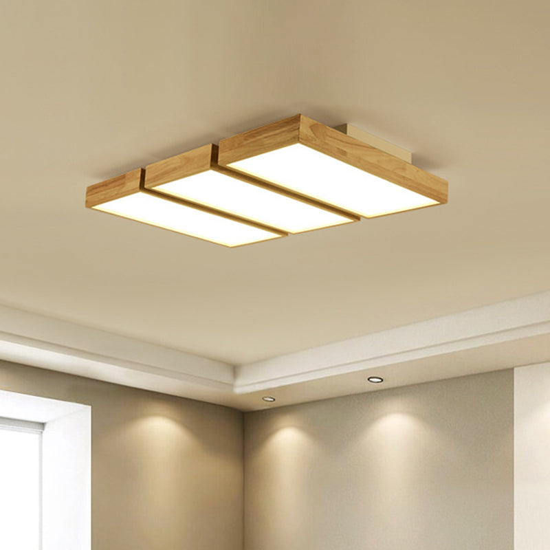 Rectangular Sitting Room Flush Light Wooden Nordic Style LED Flush Ceiling Light with Acrylic Shade