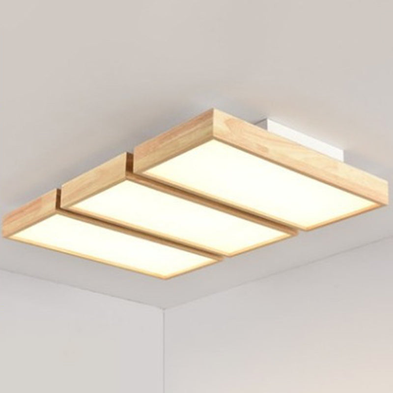 Rectangular Sitting Room Flush Light Wooden Nordic Style LED Flush Ceiling Light with Acrylic Shade