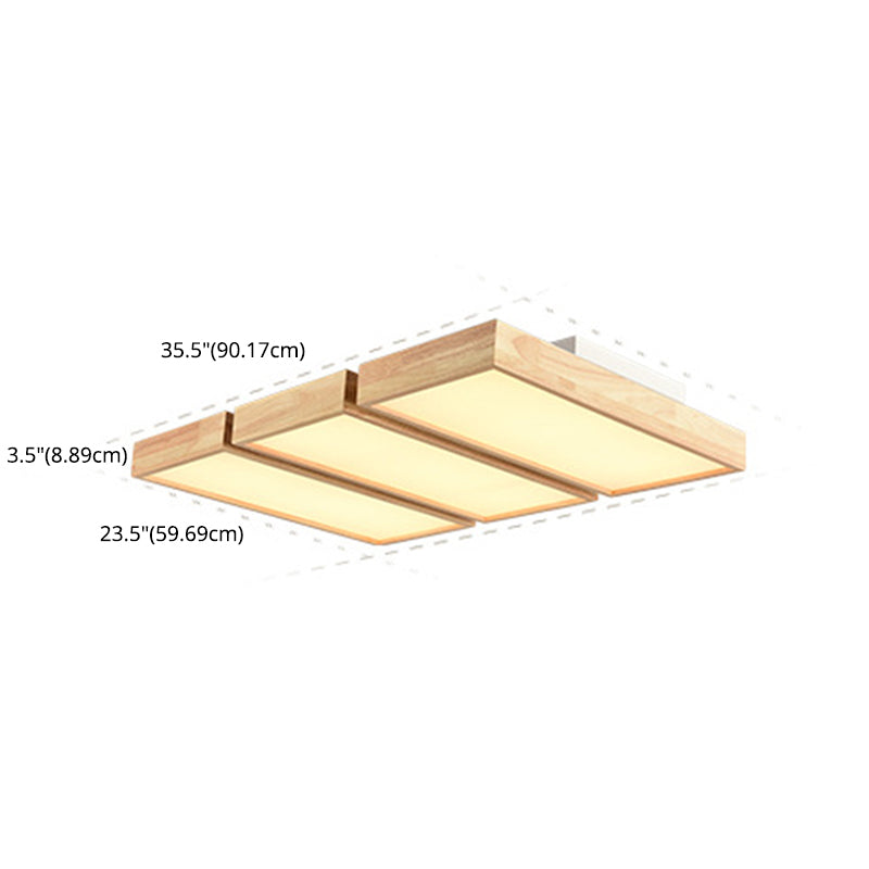 Rectangular Sitting Room Flush Light Wooden Nordic Style LED Flush Ceiling Light with Acrylic Shade