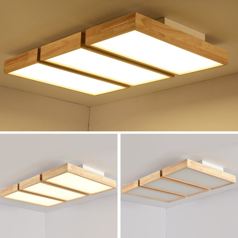 Rectangular Sitting Room Flush Light Wooden Nordic Style LED Flush Ceiling Light with Acrylic Shade