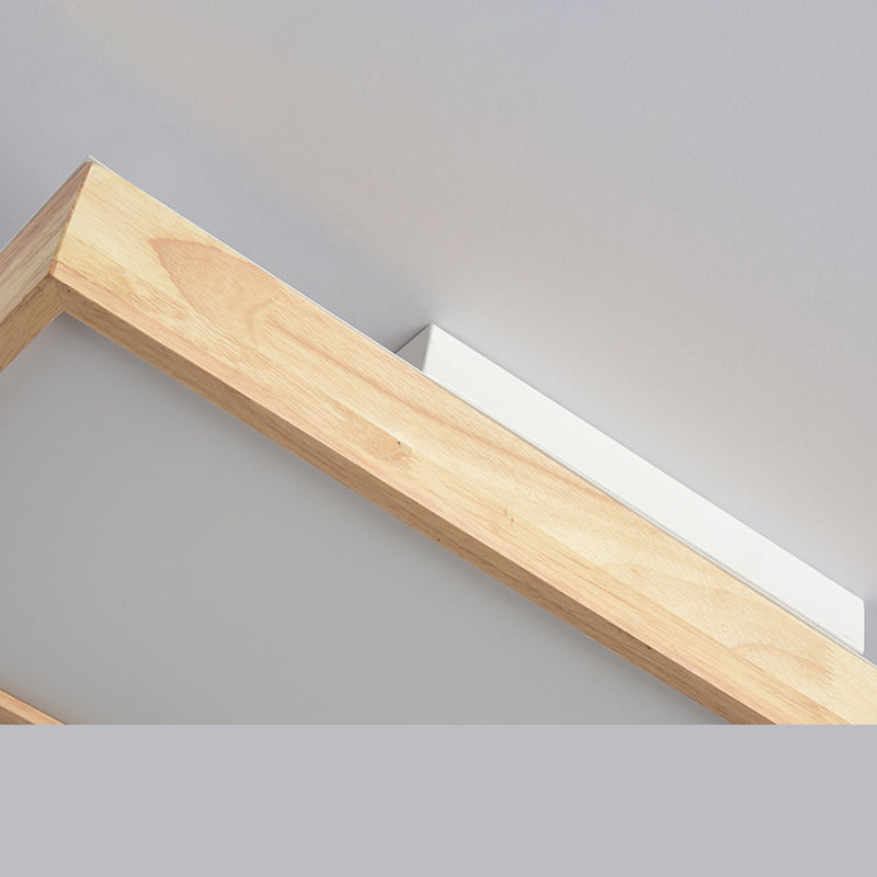 Rectangular Sitting Room Flush Light Wooden Nordic Style LED Flush Ceiling Light with Acrylic Shade
