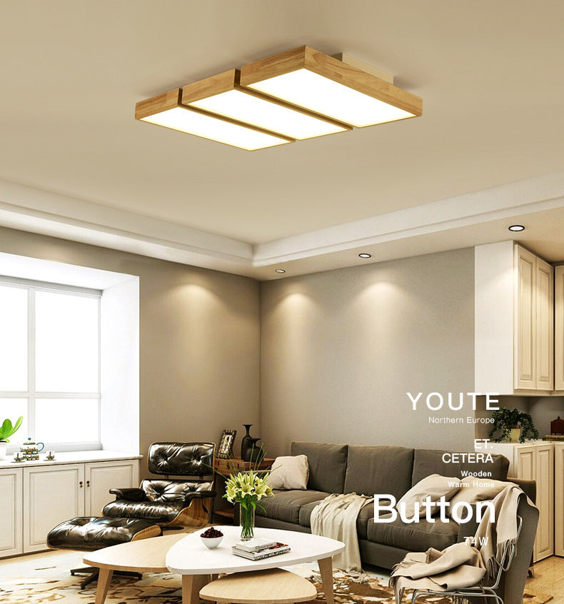 Rectangular Sitting Room Flush Light Wooden Nordic Style LED Flush Ceiling Light with Acrylic Shade