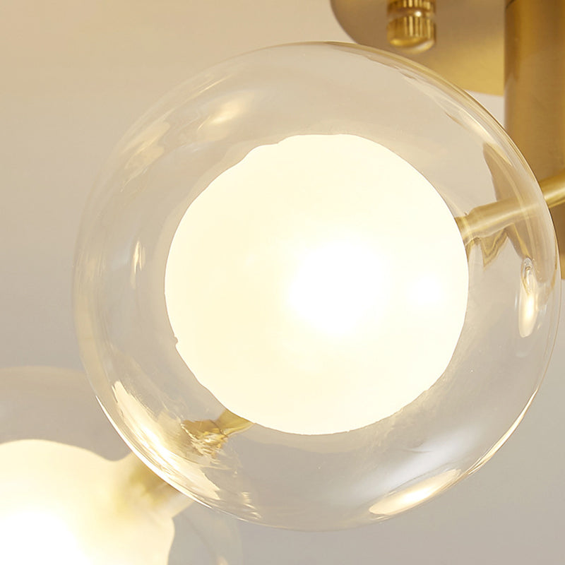 Ball Semi Flush Mount Chandelier Modern Clear and Frosted Glass 5-Light Corridor Ceiling Light