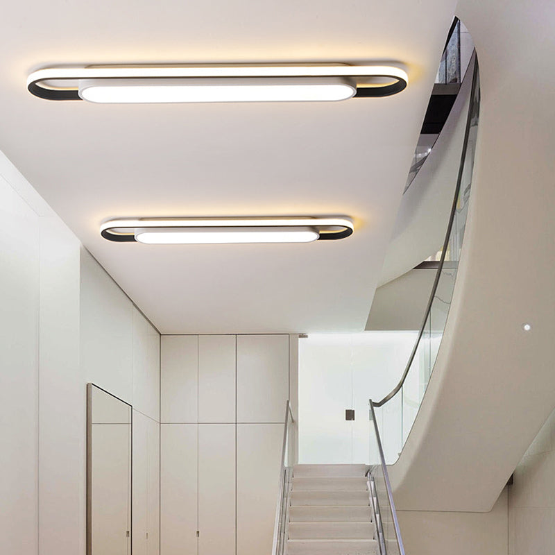 Simplicity LED Ceiling Light Fixture White Oval Ceiling Mount Light Fixture with Metal Shade