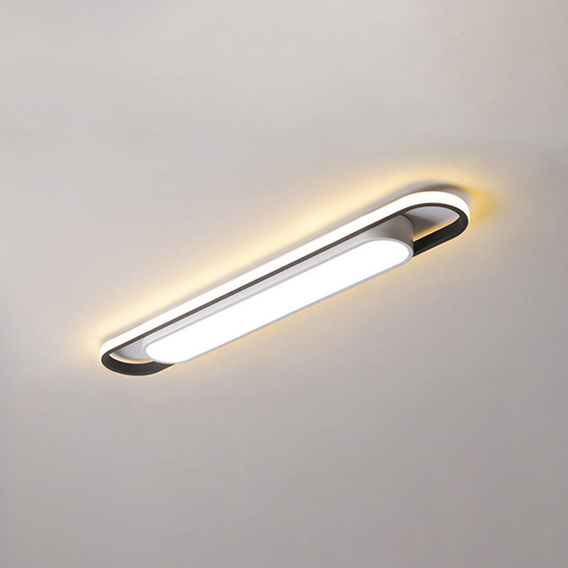 Simplicity LED Ceiling Light Fixture White Oval Ceiling Mount Light Fixture with Metal Shade