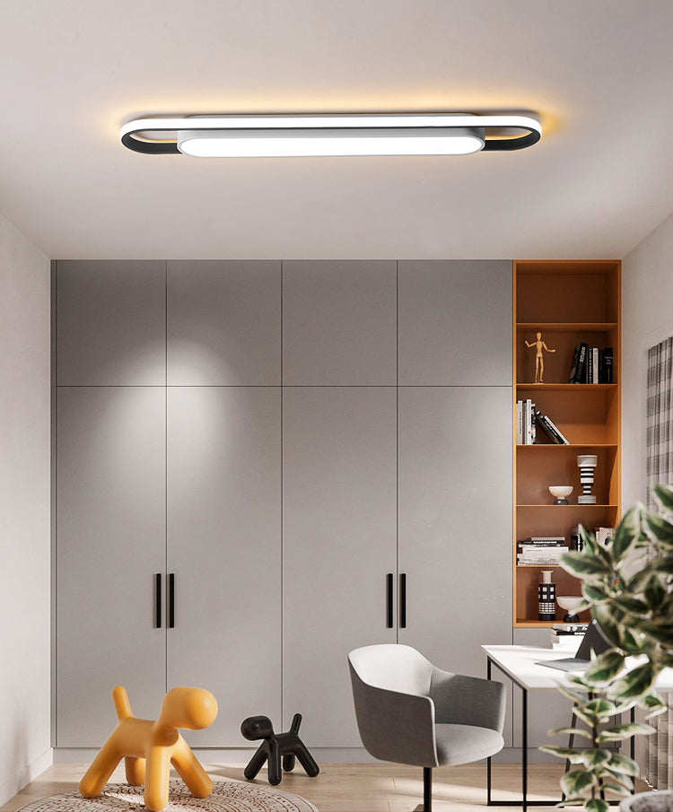 Simplicity LED Ceiling Light Fixture White Oval Ceiling Mount Light Fixture with Metal Shade