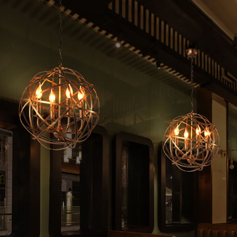 Iluminación colgante de metal globe 4 luces araña de comedor lámpara colgante lámpara en oro desgastado