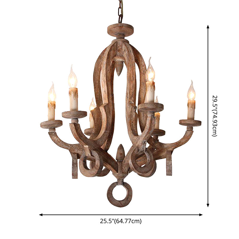 Éclair de lustre de style bougie français Éclairage de plafond en bois flotté antique pour salle à manger