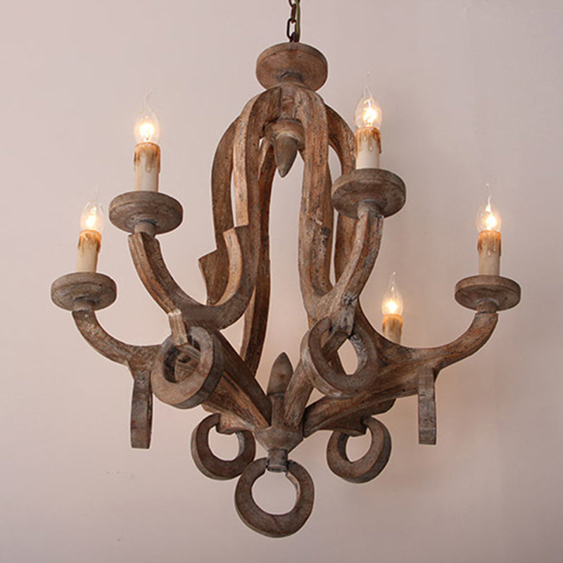 Éclair de lustre de style bougie français Éclairage de plafond en bois flotté antique pour salle à manger