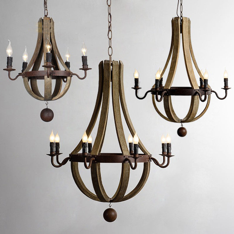 Éclairage de lustre à la salle à manger traditionnelle en bois brun vintage