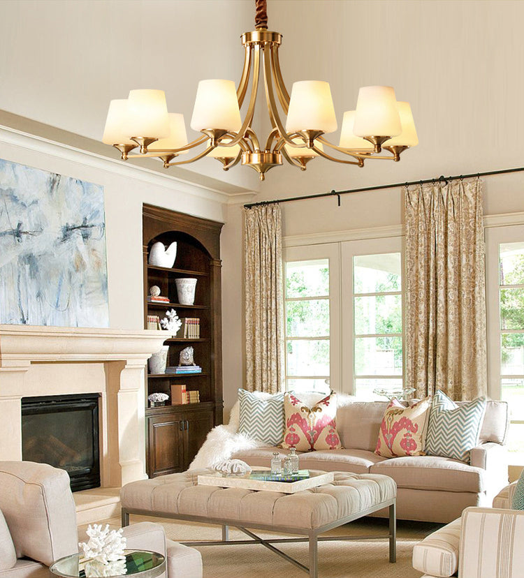 Post-Modern Curvy Arm Hanging Chandelier Light White Glass Shade Ceiling Chandelier in Gold for Living Room