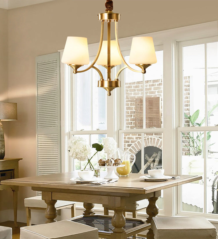 Post-Modern Curvy Arm Hanging Chandelier Light White Glass Shade Ceiling Chandelier in Gold for Living Room