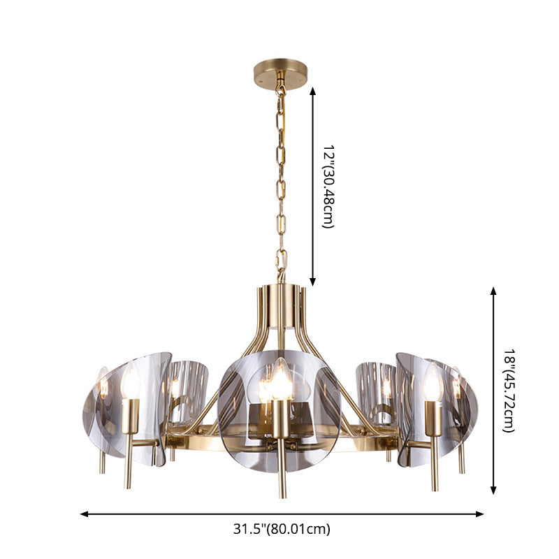 Modern Wagon Wheel Candle Chandelier Light Fixture Clear Glass Shaded Ceiling Chandelier in Gold for Bedroom