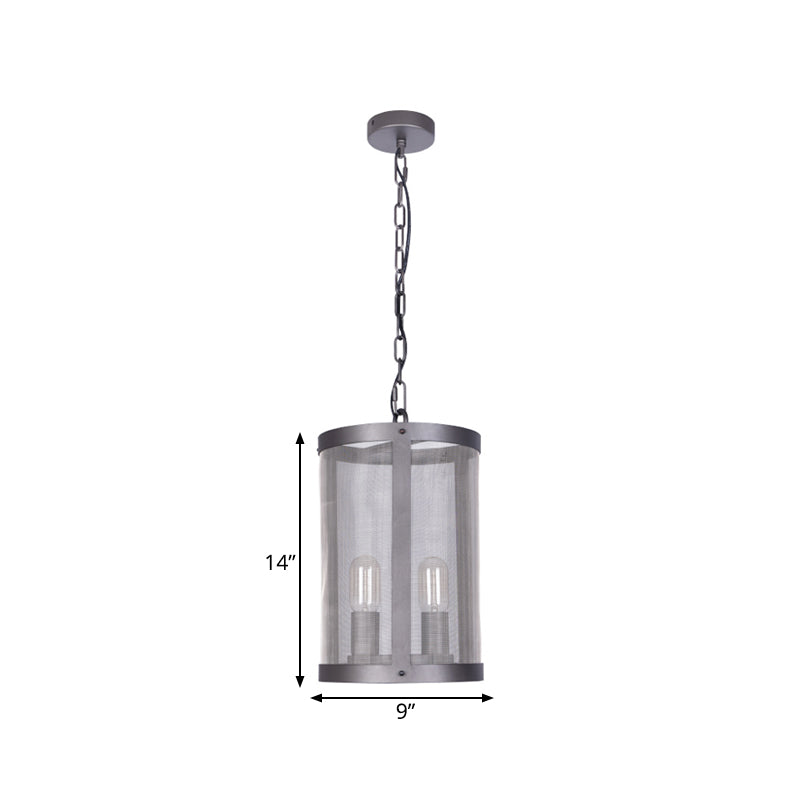 Cylindrical Screen Iron Hanging Pendant Farmhouse 2/4 Lights Black Chandelier Lighting