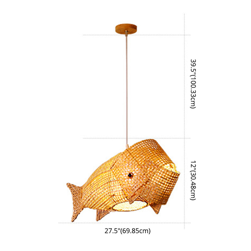 27.5" Wide Japanese Style Carp Hanging Light Bamboo Weaving Creative 1-Light Pendant for Restaurant