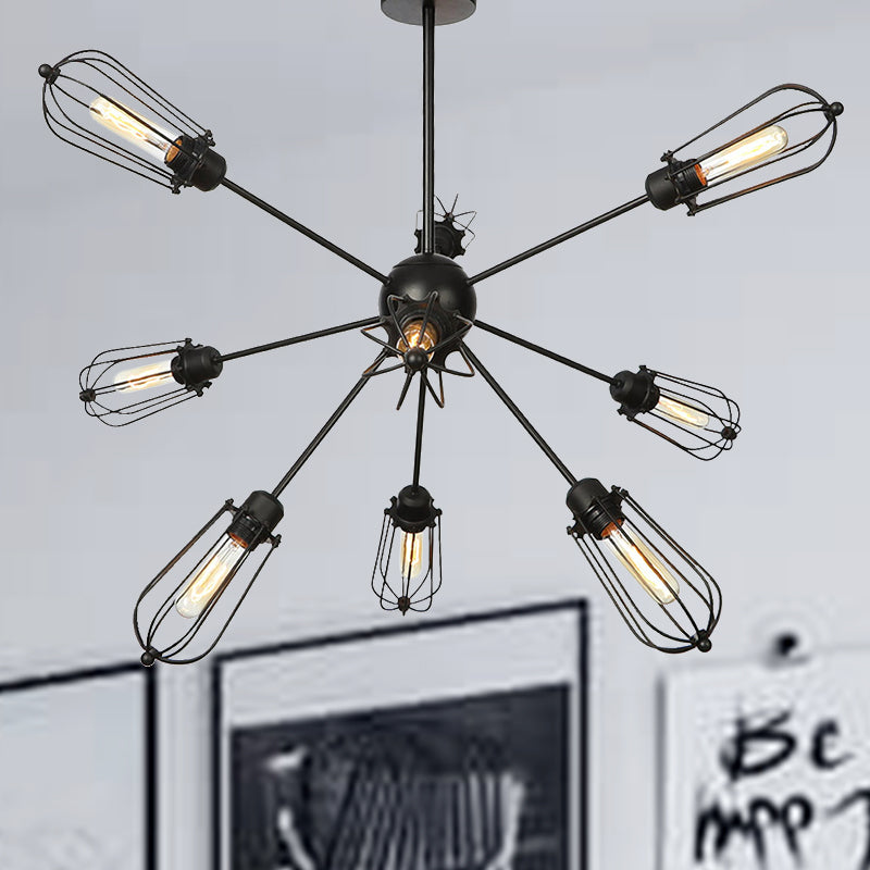 Bulbe en métal cage lustre d'éclairage luminaire Style d'entrepôt 9/12/15 têtes lampe suspendue noire pour le salon
