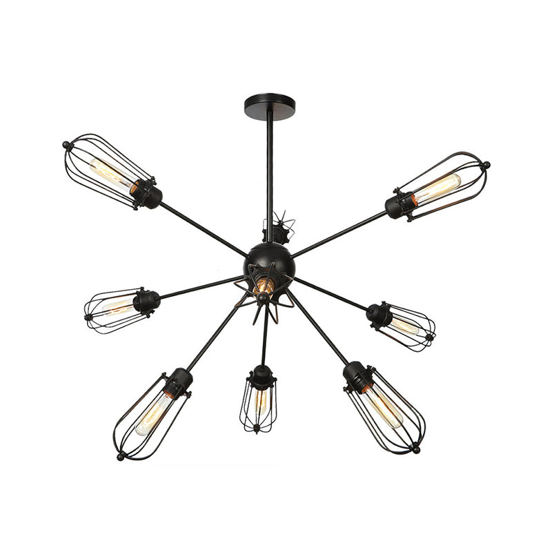 Metal Bulb Cage Chandelier Lighting Fixture Warehouse Style 9/12/15 Heads Black Hanging Lamp for Living Room