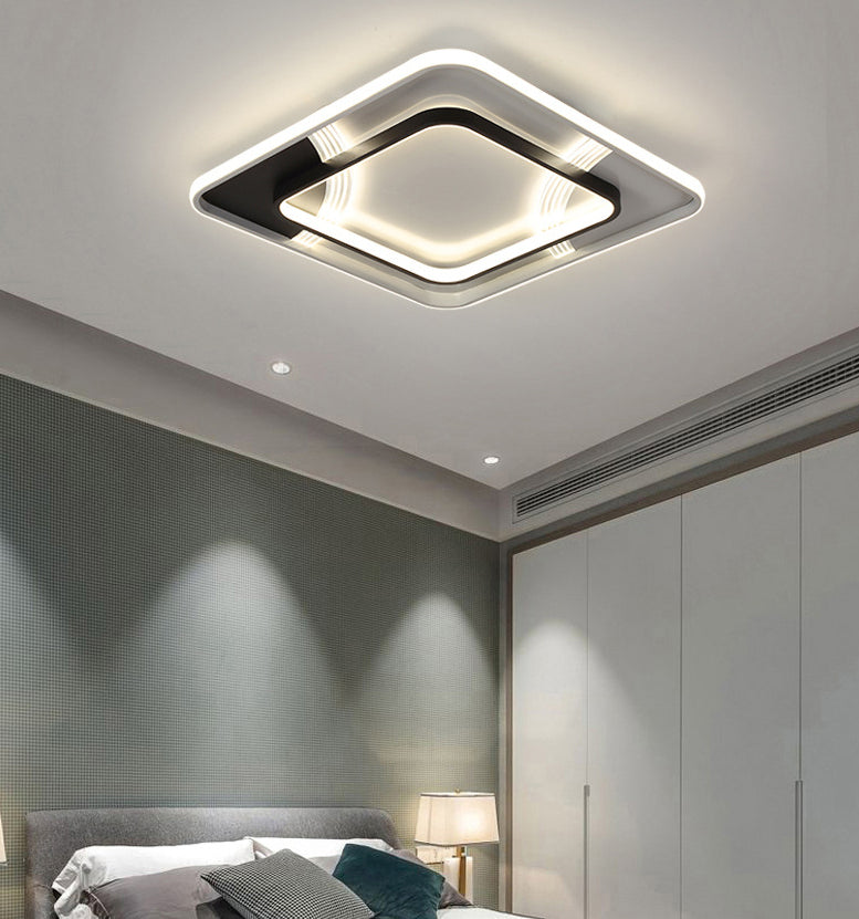 Minimalist LED Ceiling Lamp Black and White Geometric Flush Light with Acrylic Shade