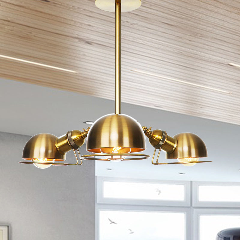 Illuminazione a sospensione metallica a cupola in stile industriale 3 lampadine nera/ottone lampadario con telaio di filo