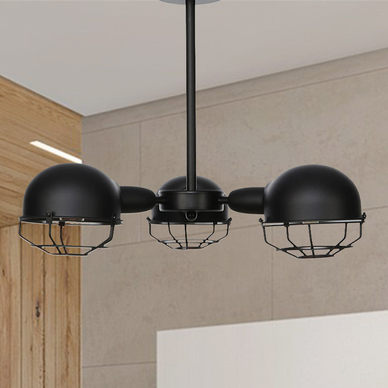 Illuminazione a sospensione metallica a cupola in stile industriale 3 lampadine nera/ottone lampadario con telaio di filo