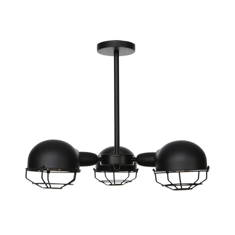 Illuminazione a sospensione metallica a cupola in stile industriale 3 lampadine nera/ottone lampadario con telaio di filo