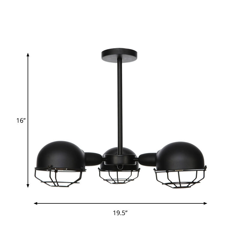 Illuminazione a sospensione metallica a cupola in stile industriale 3 lampadine nera/ottone lampadario con telaio di filo
