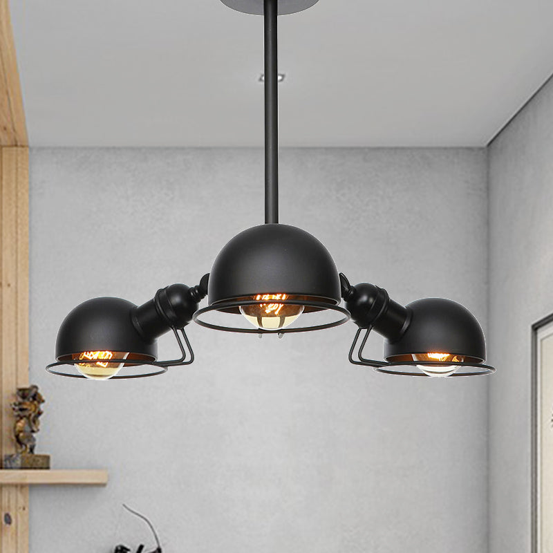 Illuminazione a sospensione metallica a cupola in stile industriale 3 lampadine nera/ottone lampadario con telaio di filo
