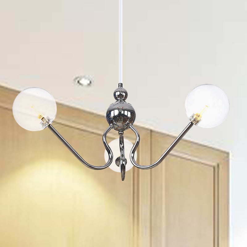 Industrial 3 Heads Hanging Chandelier Lamp with Amber/Clear Glass Shade Black/Chrome Finish Orbit Ceiling Lighting