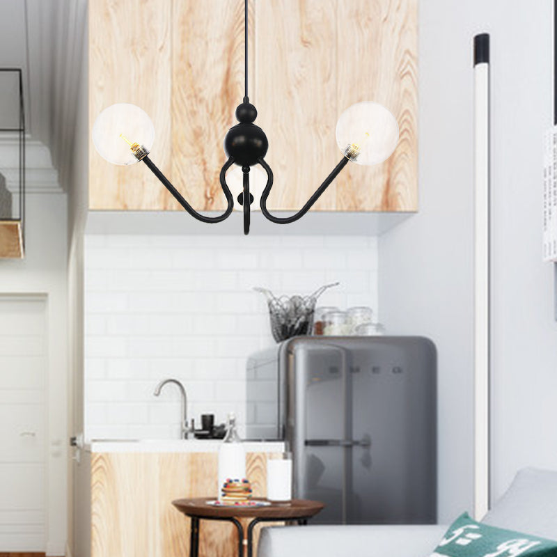 Industrial 3 Heads Hanging Chandelier Lamp with Amber/Clear Glass Shade Black/Chrome Finish Orbit Ceiling Lighting