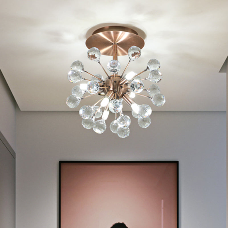 Modernista Globe Semi-Flush Monte Facetado 6 bombillas Luz de techo de bombillas en latón