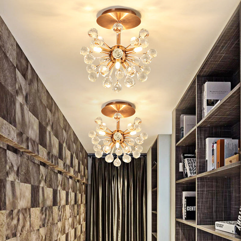 Modernista Globe Semi-Flush Monte Facetado 6 bombillas Luz de techo de bombillas en latón