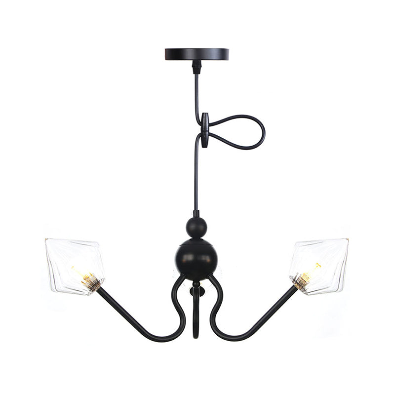 Ferme d'éclairage pendentif en forme de diamant Ambre / verre transparent 3 lumières Restaurant lampe de lustre en noir / chrome