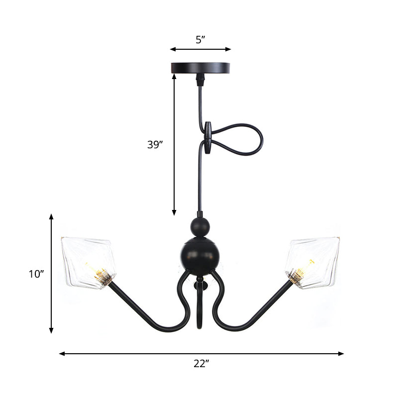 Ferme d'éclairage pendentif en forme de diamant Ambre / verre transparent 3 lumières Restaurant lampe de lustre en noir / chrome